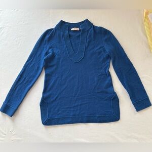 Tory Burch Preppy Cobalt Blue 100% Cashmere V-Neck Tunic-Length Sweater- Large